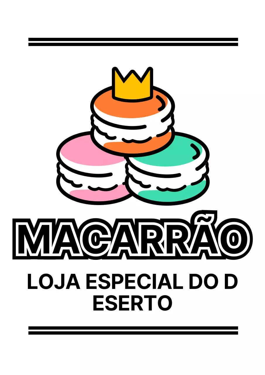 Promover uma loja de sobremesas com uma ilustração de macarons em preto e cores acentuadas