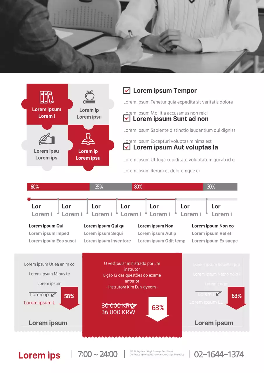 Promova a sua escola com uma variedade de infografias a vermelho e branco