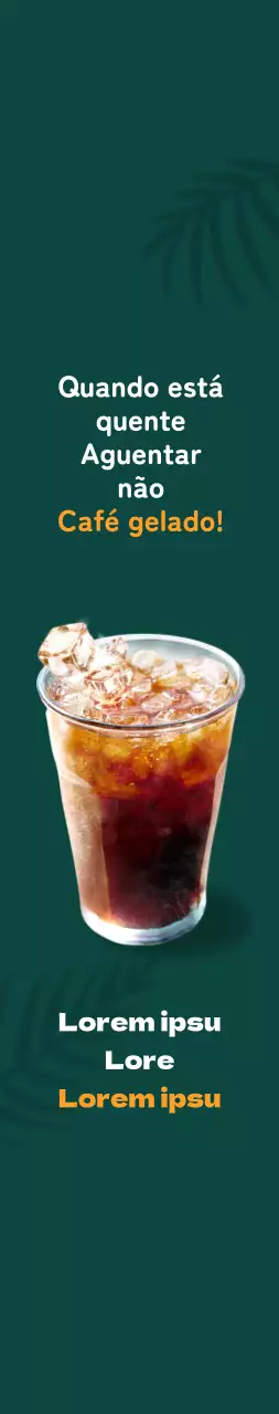 Café Americano gelado com sombra de palmeira sobre fundo verde