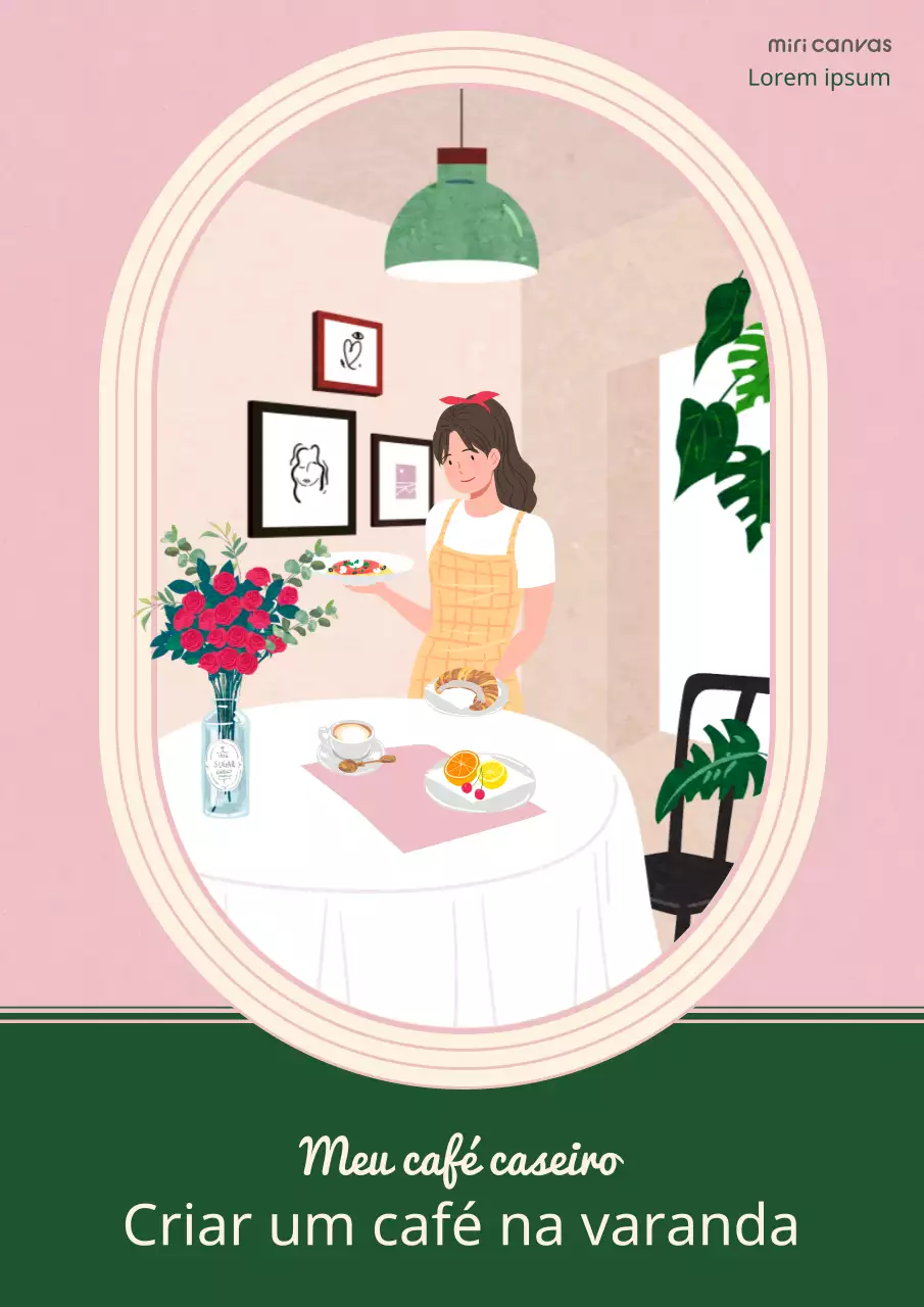 Ensaio interior ilustrado de forma sentimental, em cor-de-rosa e verde