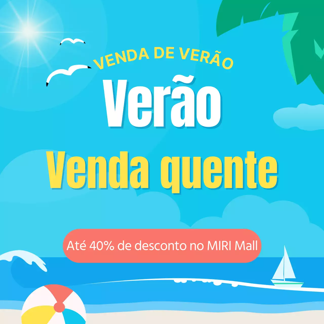 Promover um evento de saldos de verão tropical em azul e amarelo