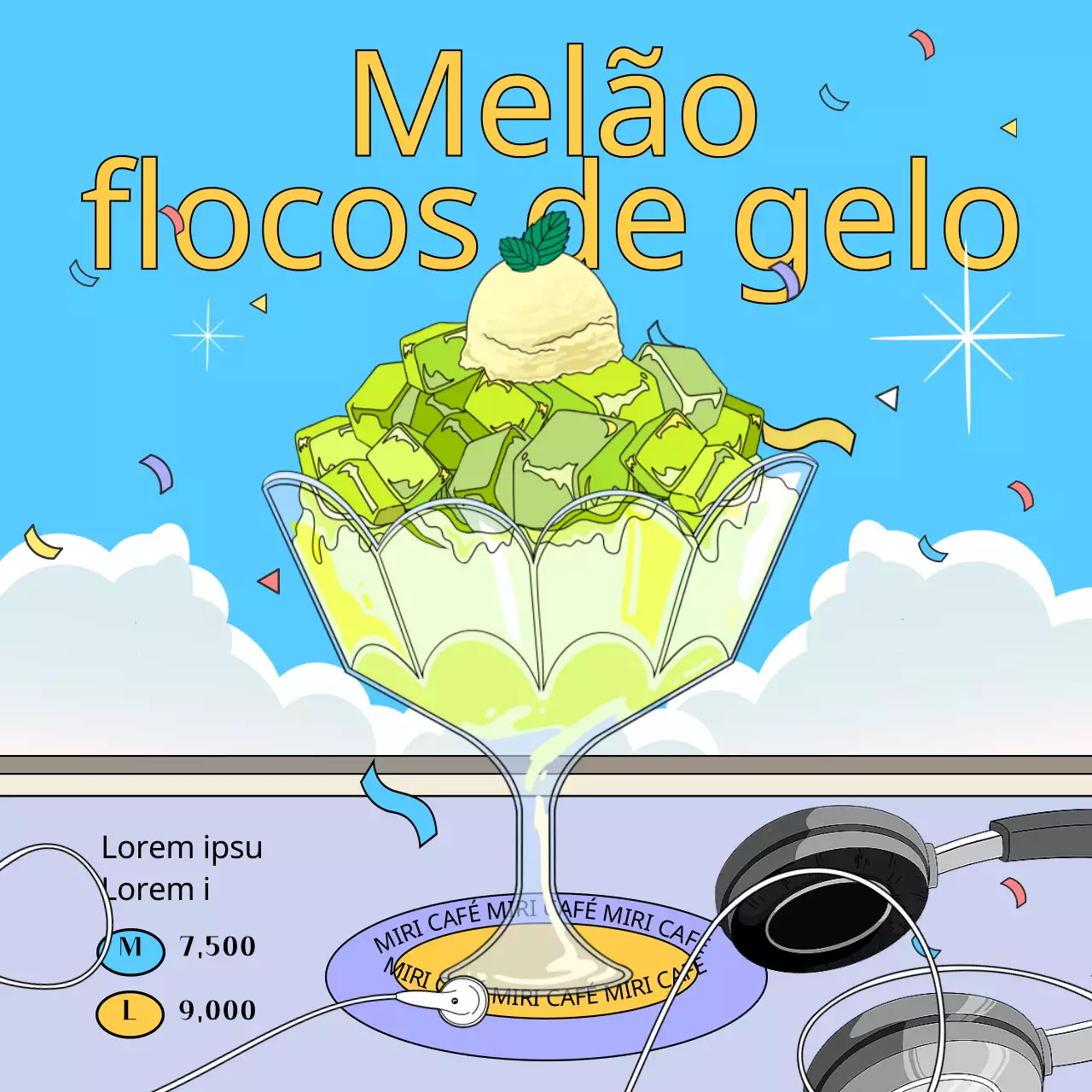 Gelo raspado de melão de verão retro azul claro roxo