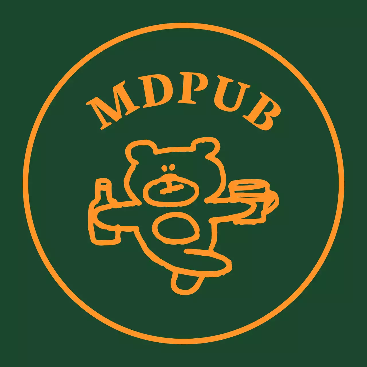 Faixa de pub verde com um rebordo amarelo com um ursinho de peluche a segurar uma garrafa de bebida