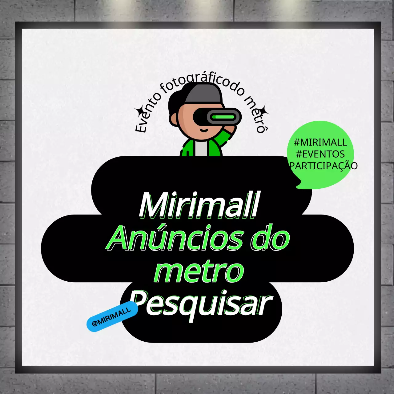 Evento fotográfico de anúncio do metro com conceito de painel verde