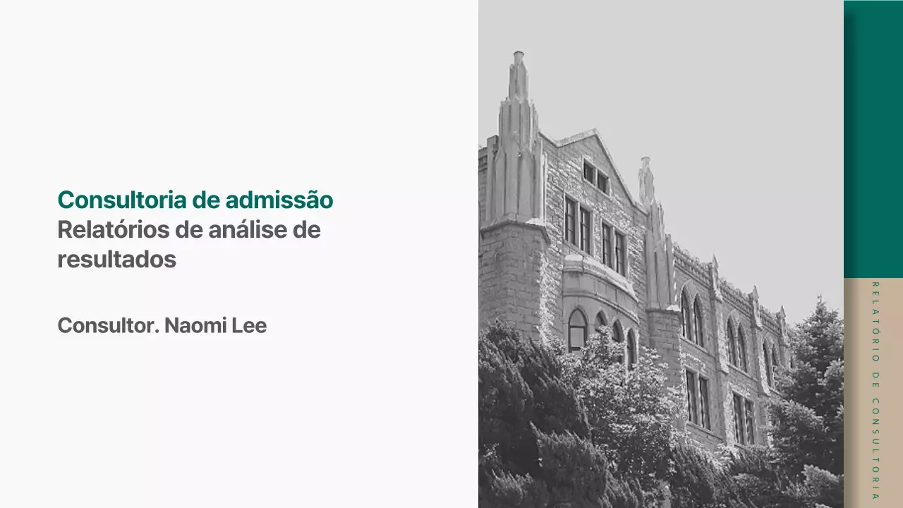 Um relatório moderno de análise de consultoria de admissão em verde e bege