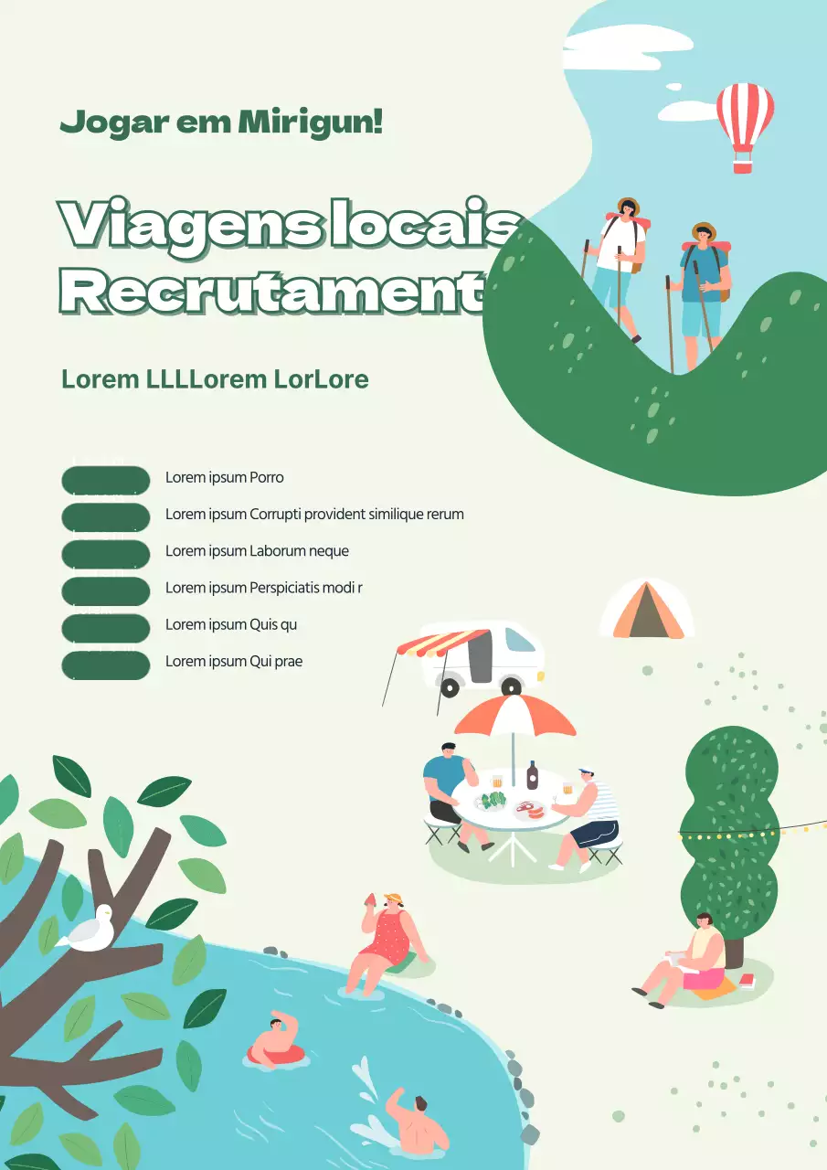 Tema promocional de viagem em verde e azul claro