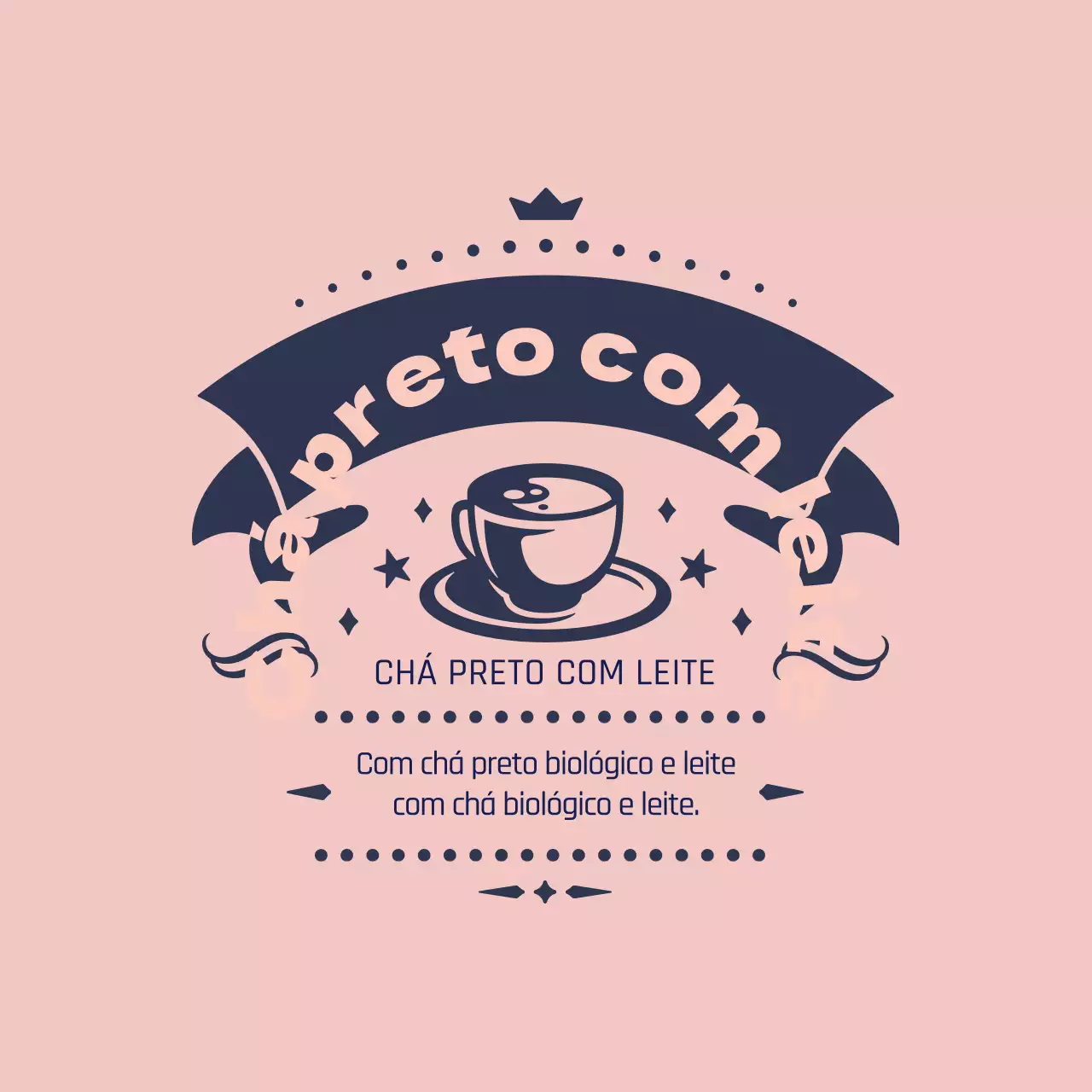 Rótulo de chá de leite ilustrado rosa-marinho