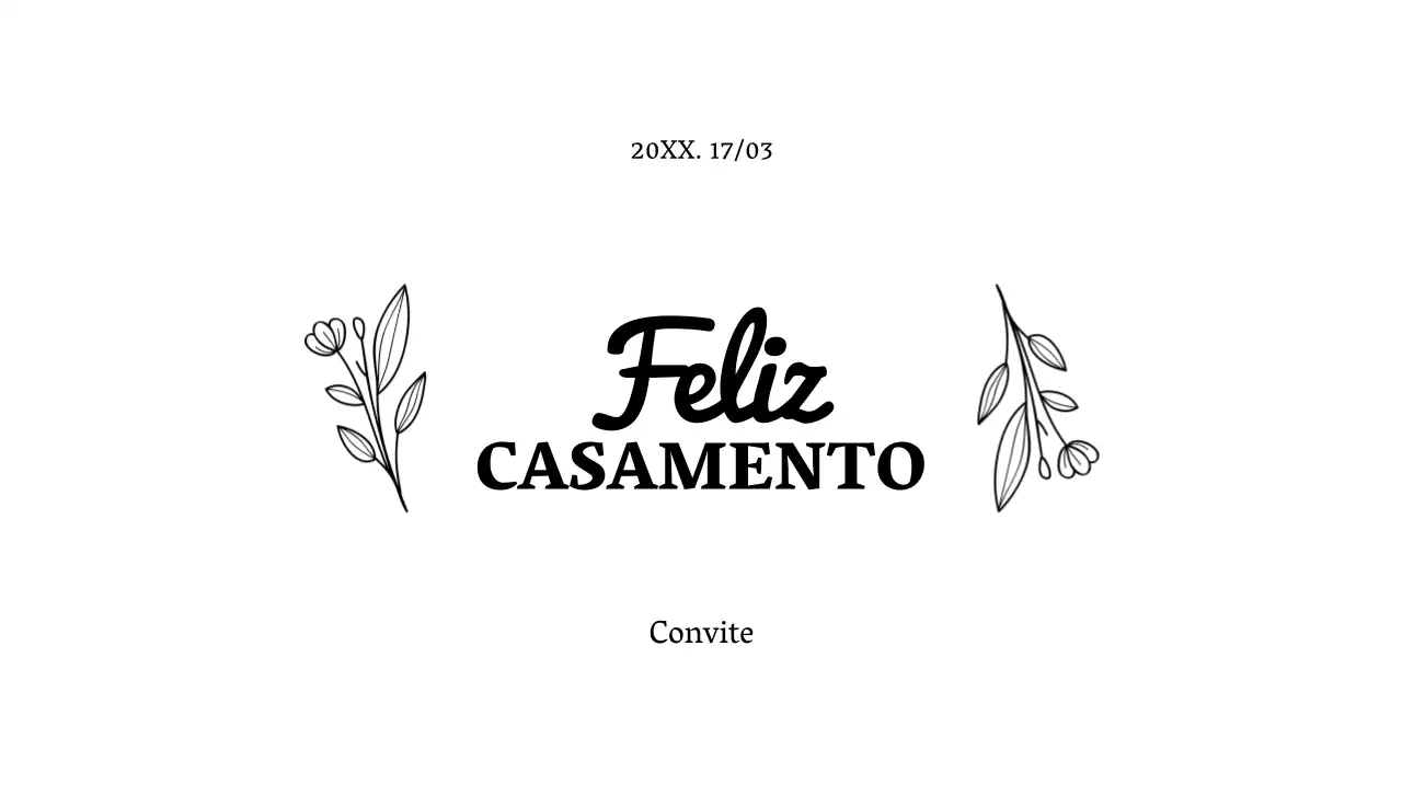 Um envelope de convite de casamento elegante com texto preto e ilustrações florais.