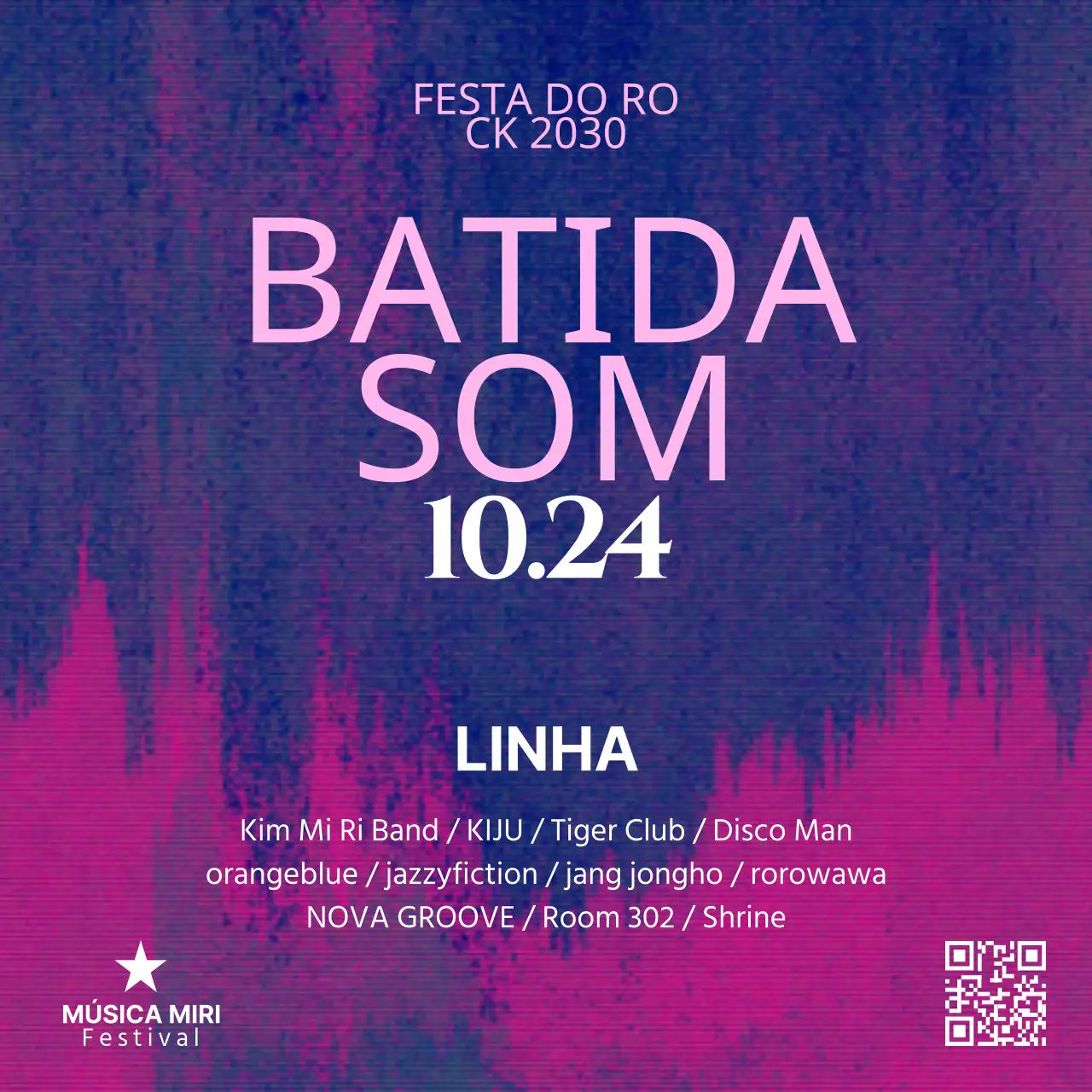 Promover um festival de música geométrica em roxo e cor-de-rosa