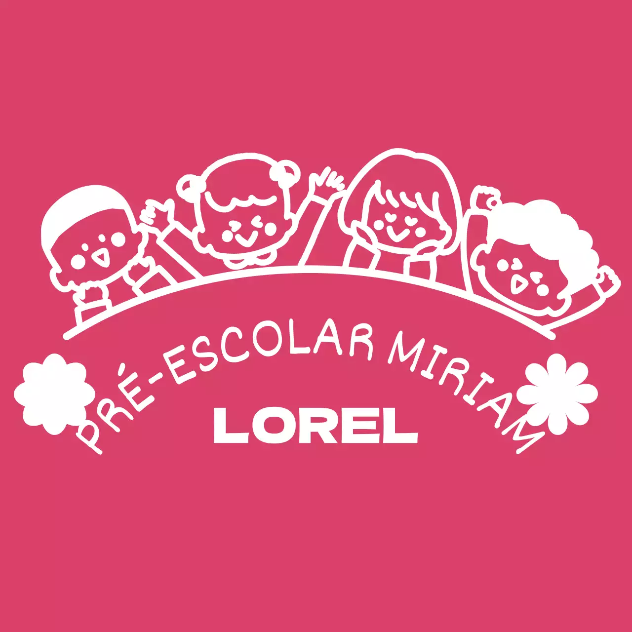 T-shirt de grupo pré-escolar com uma ilustração de uma criança cor-de-rosa