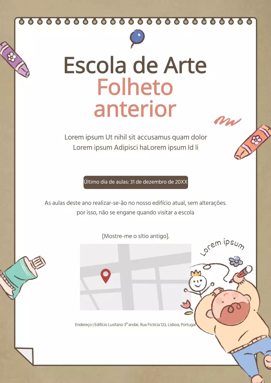 Carta de reafectação à escola de arte com ilustrações giras