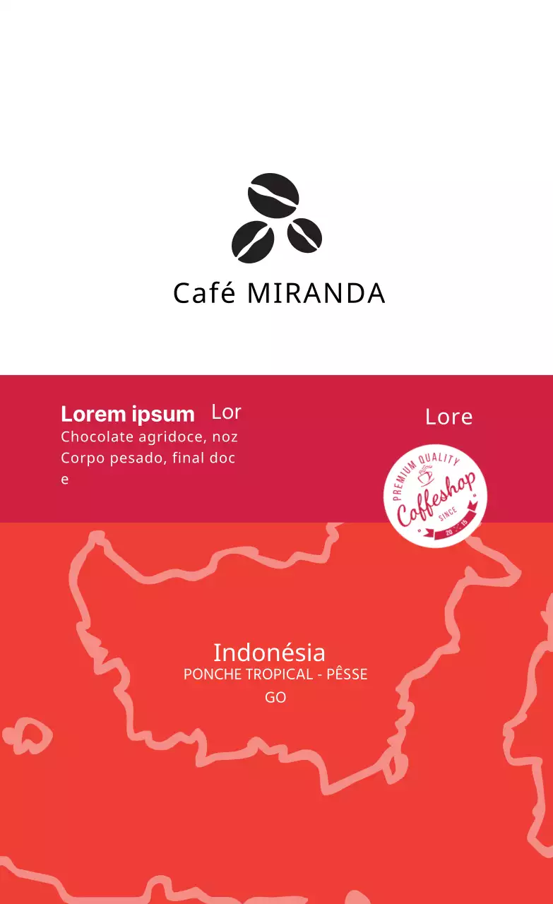 Rótulo elegante de café em grão com ilustração a vermelho