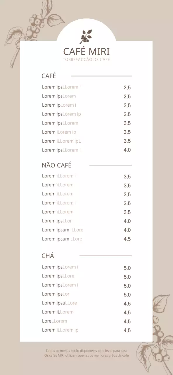 Ilustração emocional de café castanho e branco conceito de menu de café preços