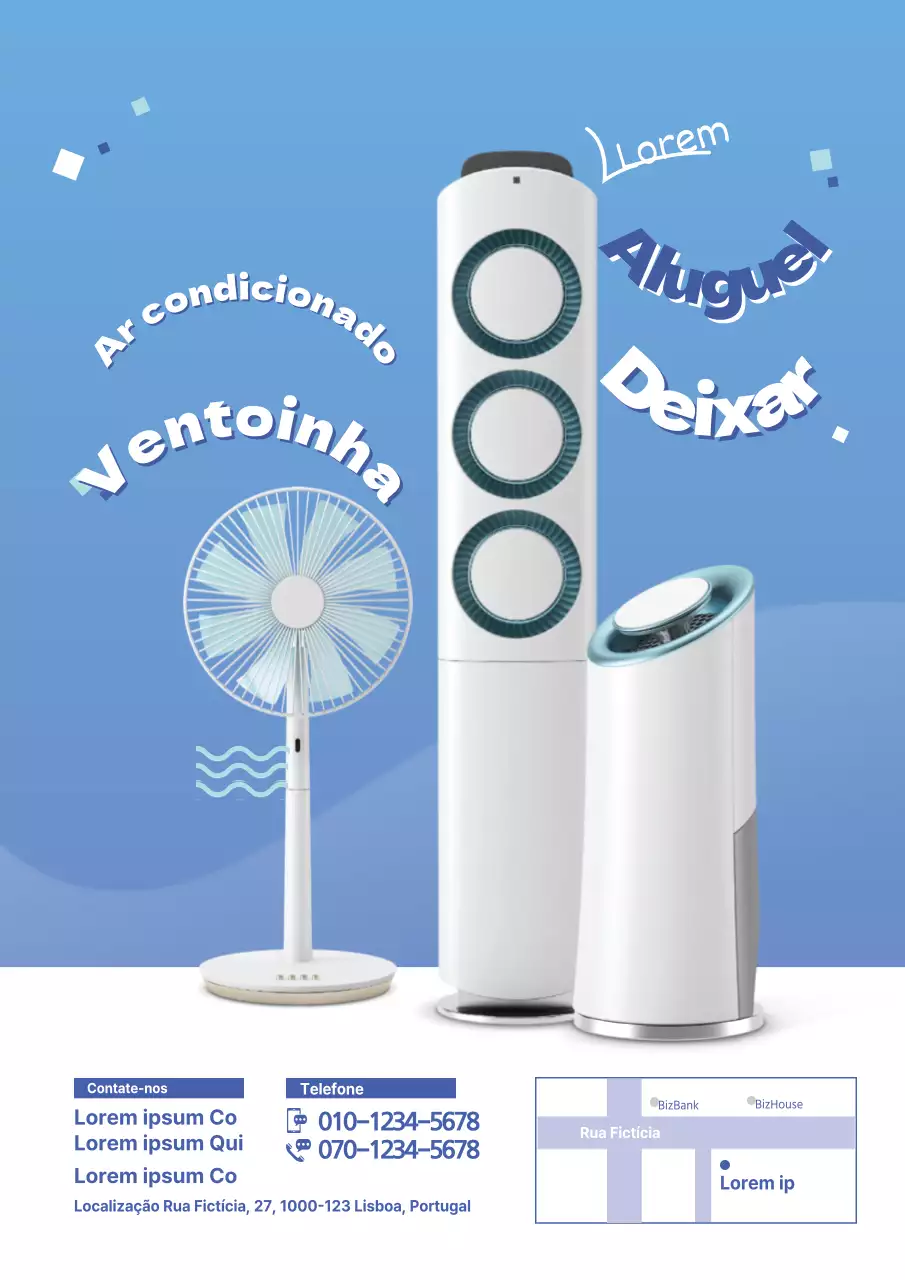 Promover um evento de vendas com uma fotografia de electrodomésticos azuis de verão