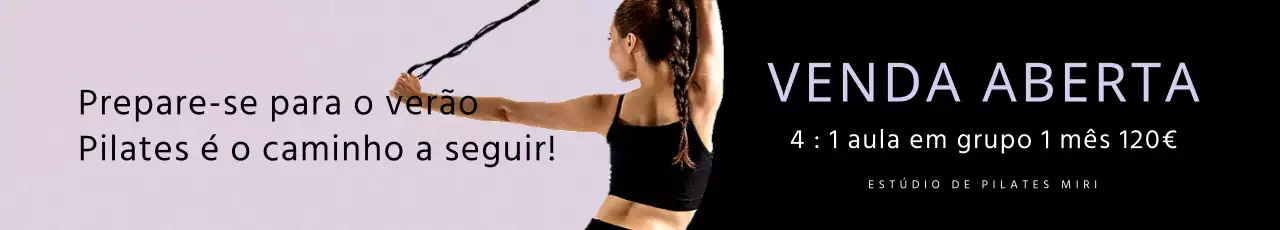 Ofereça um desconto numa aula de Pilates através de uma mensagem com a imagem de uma mulher de lilás.