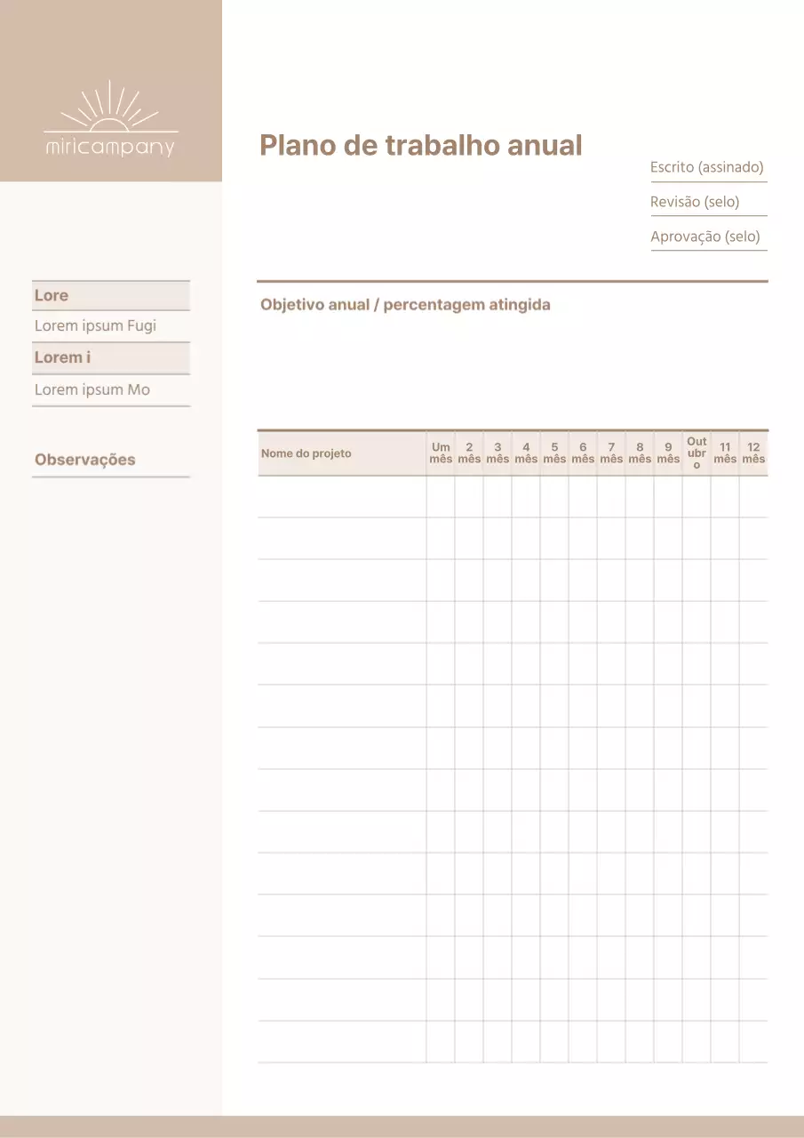 Um plano de trabalho anual limpo e bege