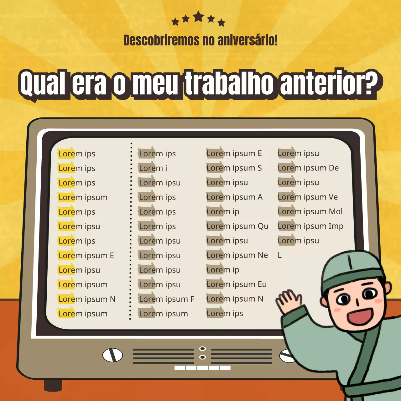 Vida passada Ocupação de um conceito vintage amarelo por aniversário