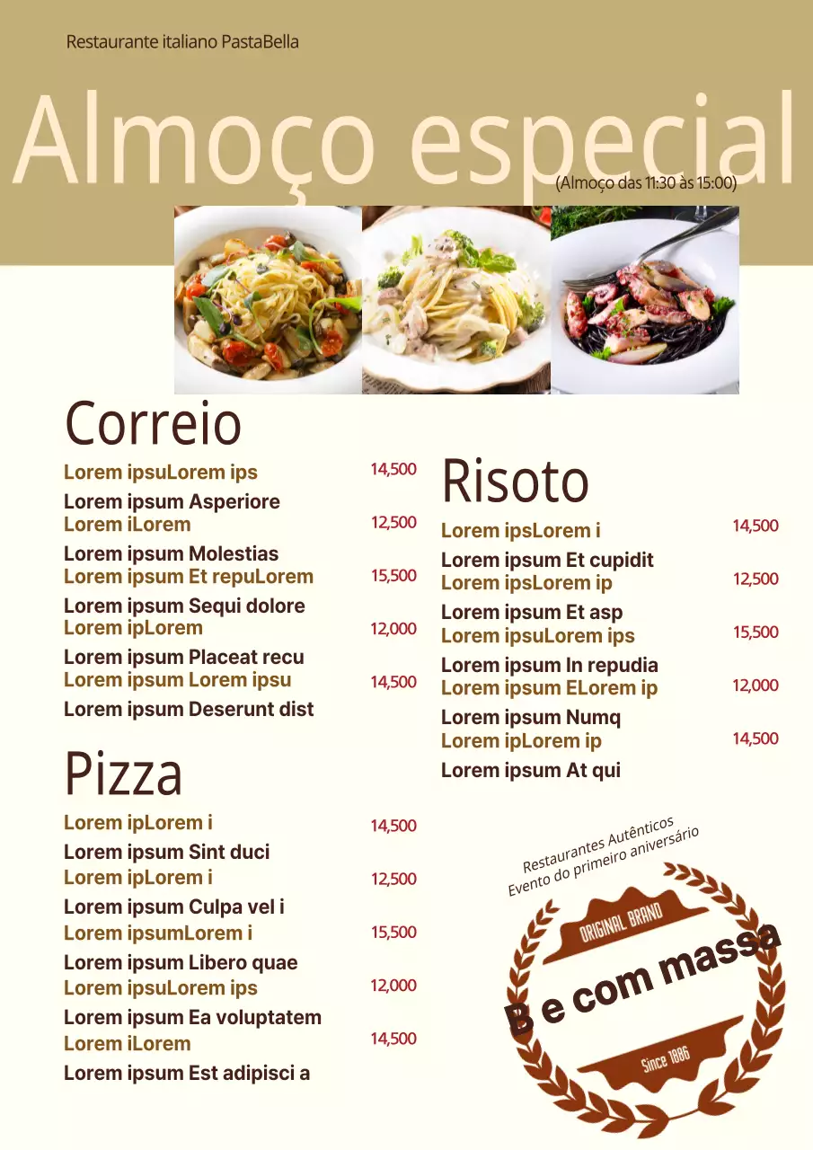 Menu do salão de massagens em ouro luxuoso