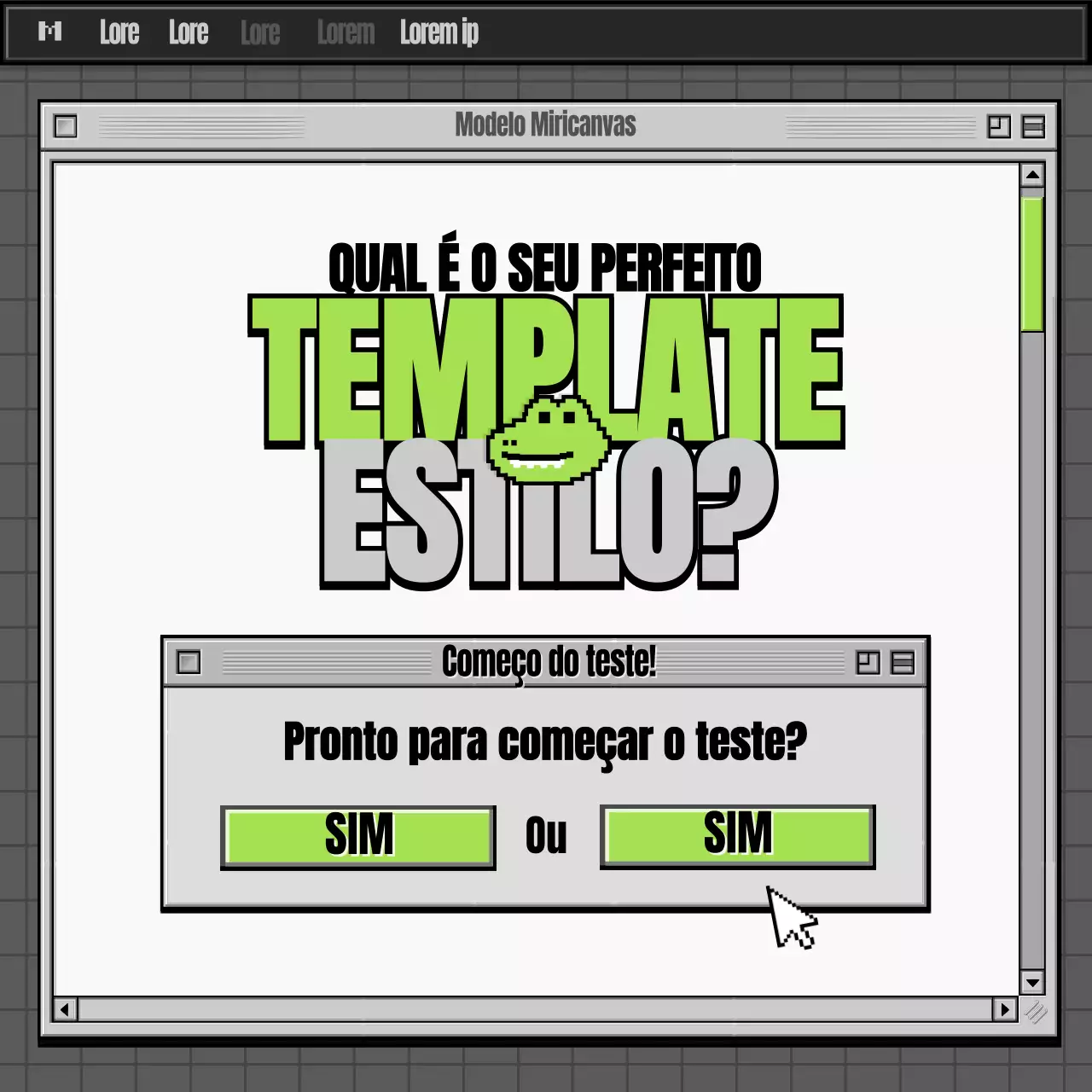 Teste de psicologia com conceito de navegador retro em cinzento e verde