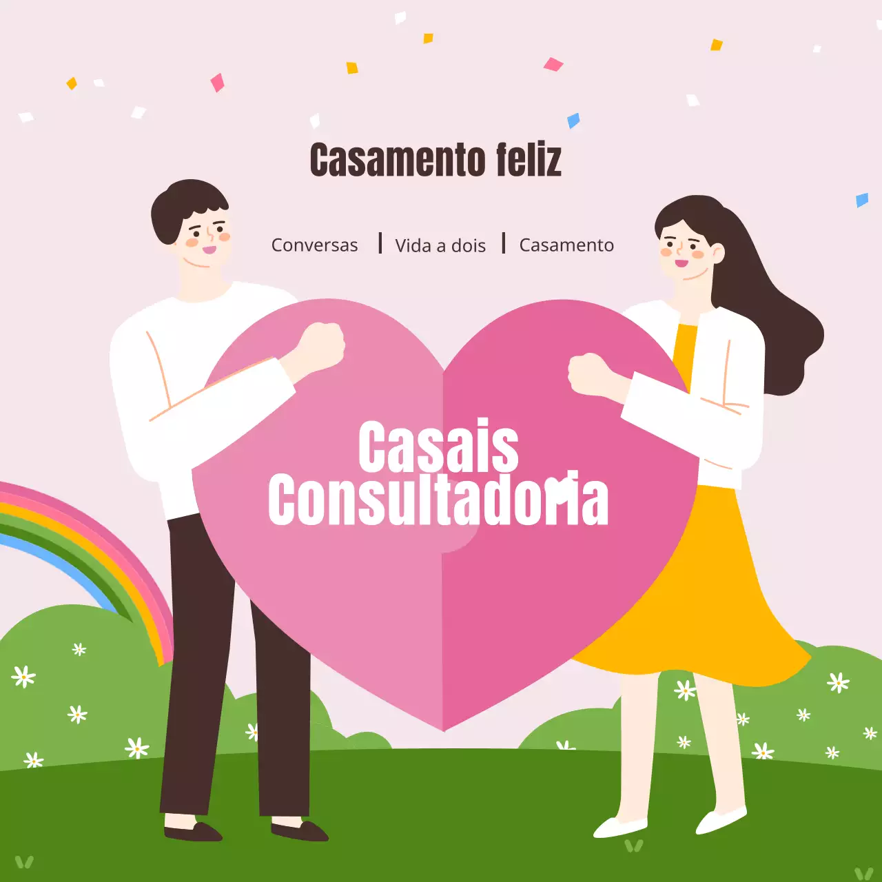 Uma ilustração adorável e acolhedora em rosa e chartreuse Mês da Família maio Dia dos Casais Consultoria Matrimonial