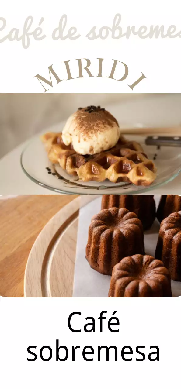 Cartaz de café cursivo com waffles com pães quentes e sobremesas.