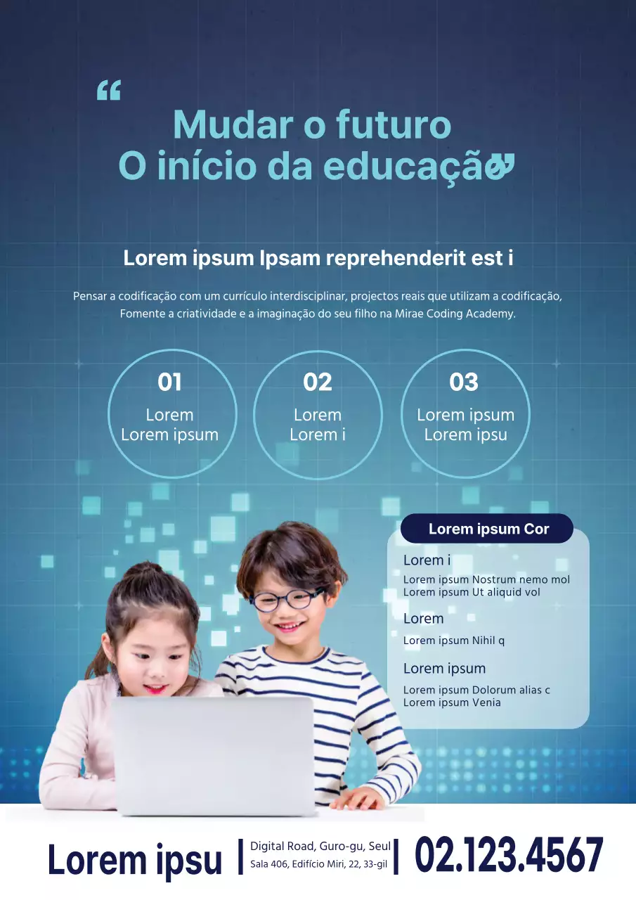 Promover uma escola de codificação limpa com um destaque fotográfico azul