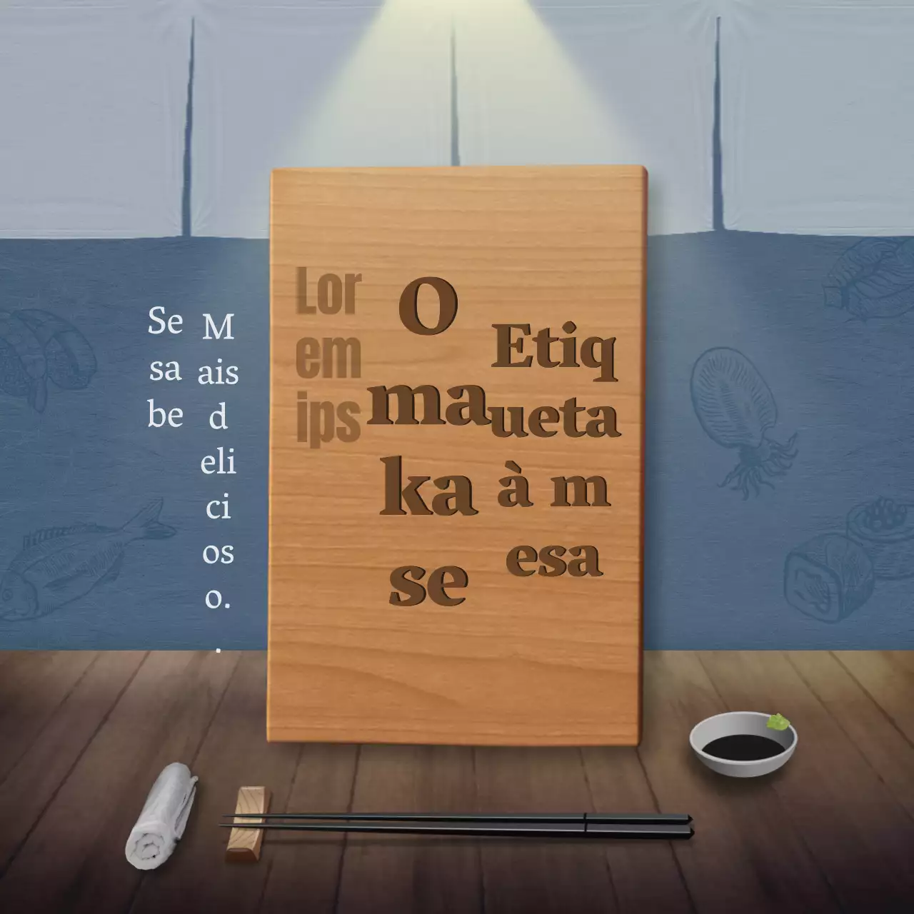 Conceito de restaurante japonês em azul-marinho e castanho