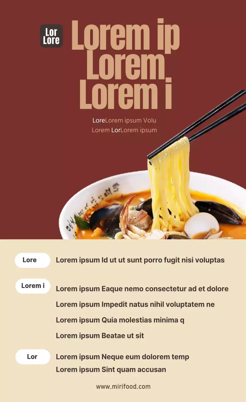 Autocolante de kit de refeição com foto e receita de macarrão udon vermelho
