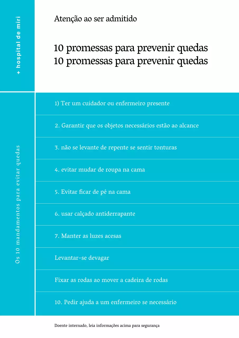 10 conselhos de prevenção de quedas no hospital utilizando linhas simples sobre um fundo azul claro