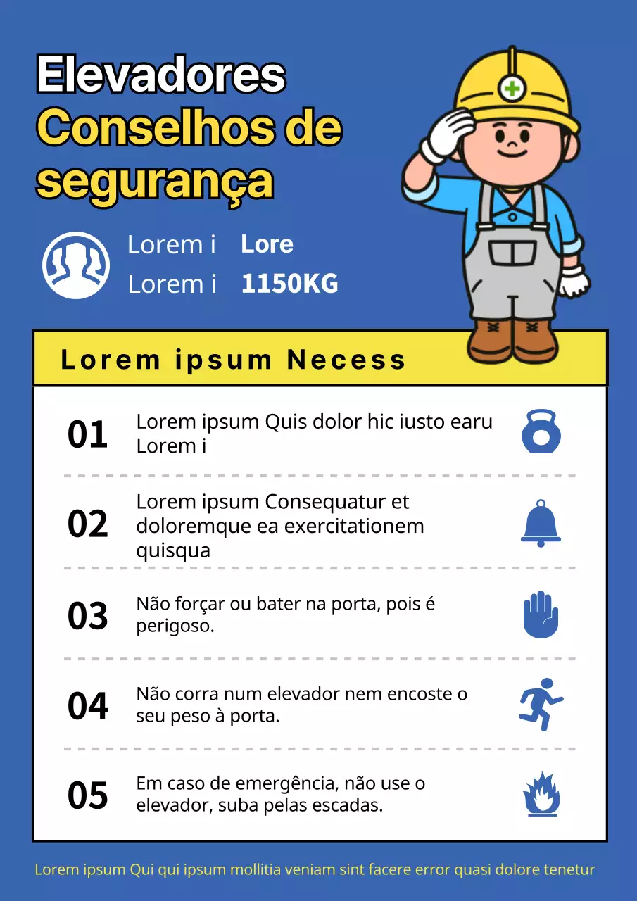 Folha de dicas de segurança para elevadores da Blue Character