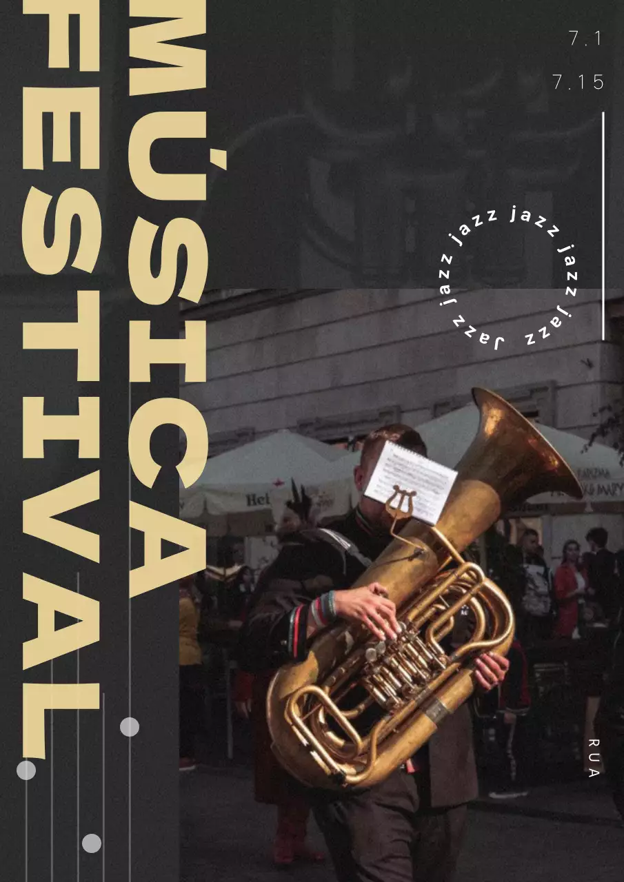 Imagem emotiva de um festival de música com títulos amarelos sobre um fundo preto