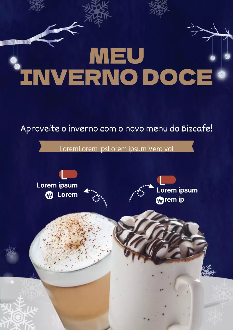 Conceito de inverno Café Bebidas Menu de Bebidas