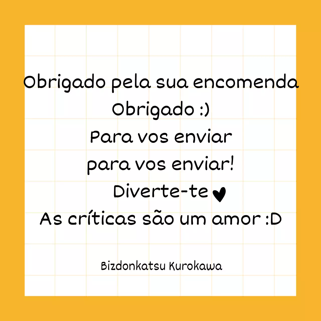 Laranja Para uma loja concetual com letras escritas à mão numa grelha organizada.
