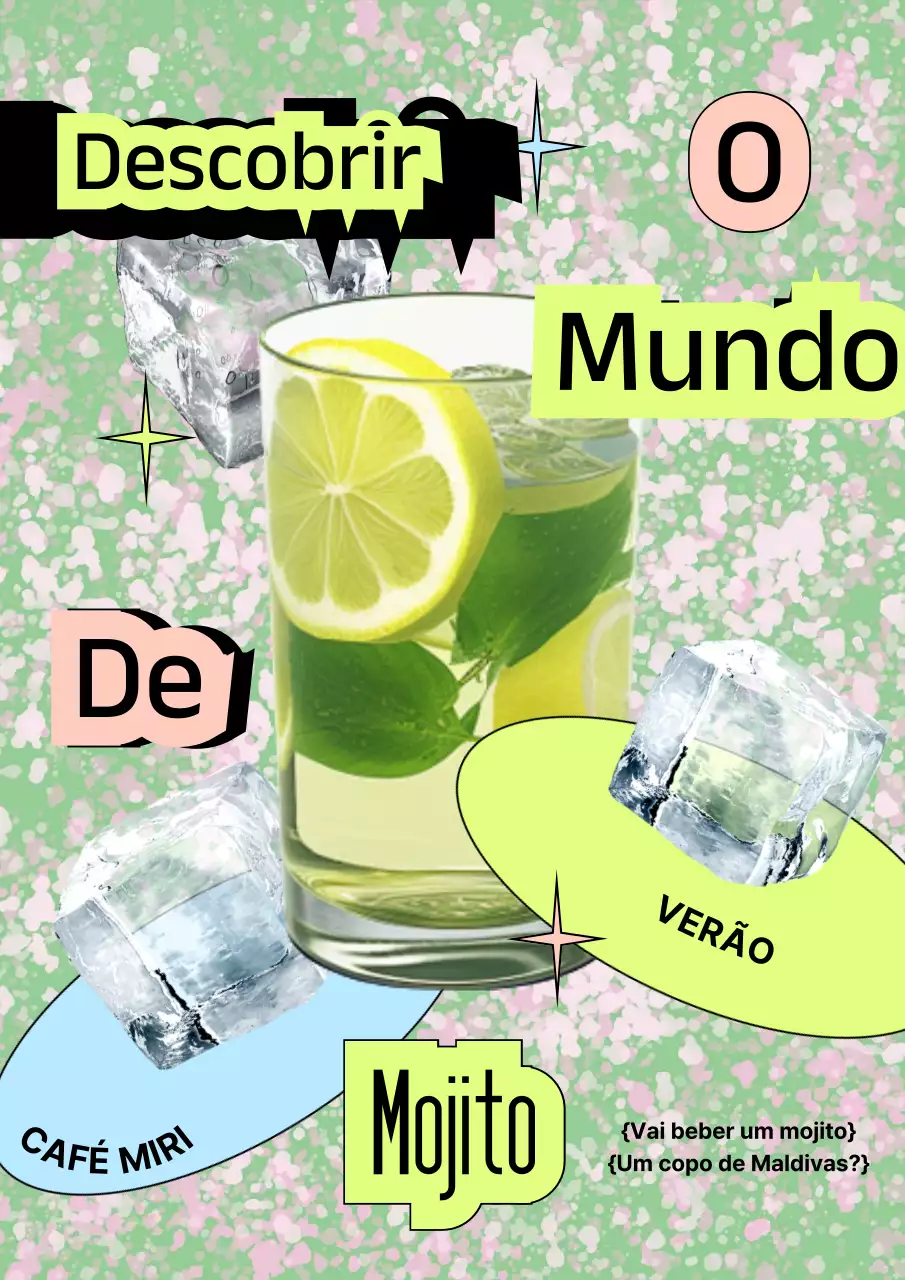 Novo menu de mojitos com cores chartreuse e cor-de-rosa na moda