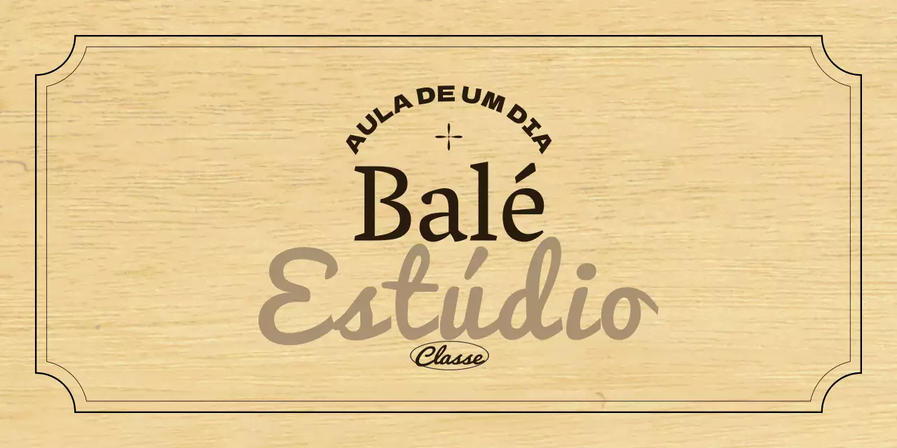Um cartaz clássico de uma escola de ballet com texto e ilustrações a preto e castanho.