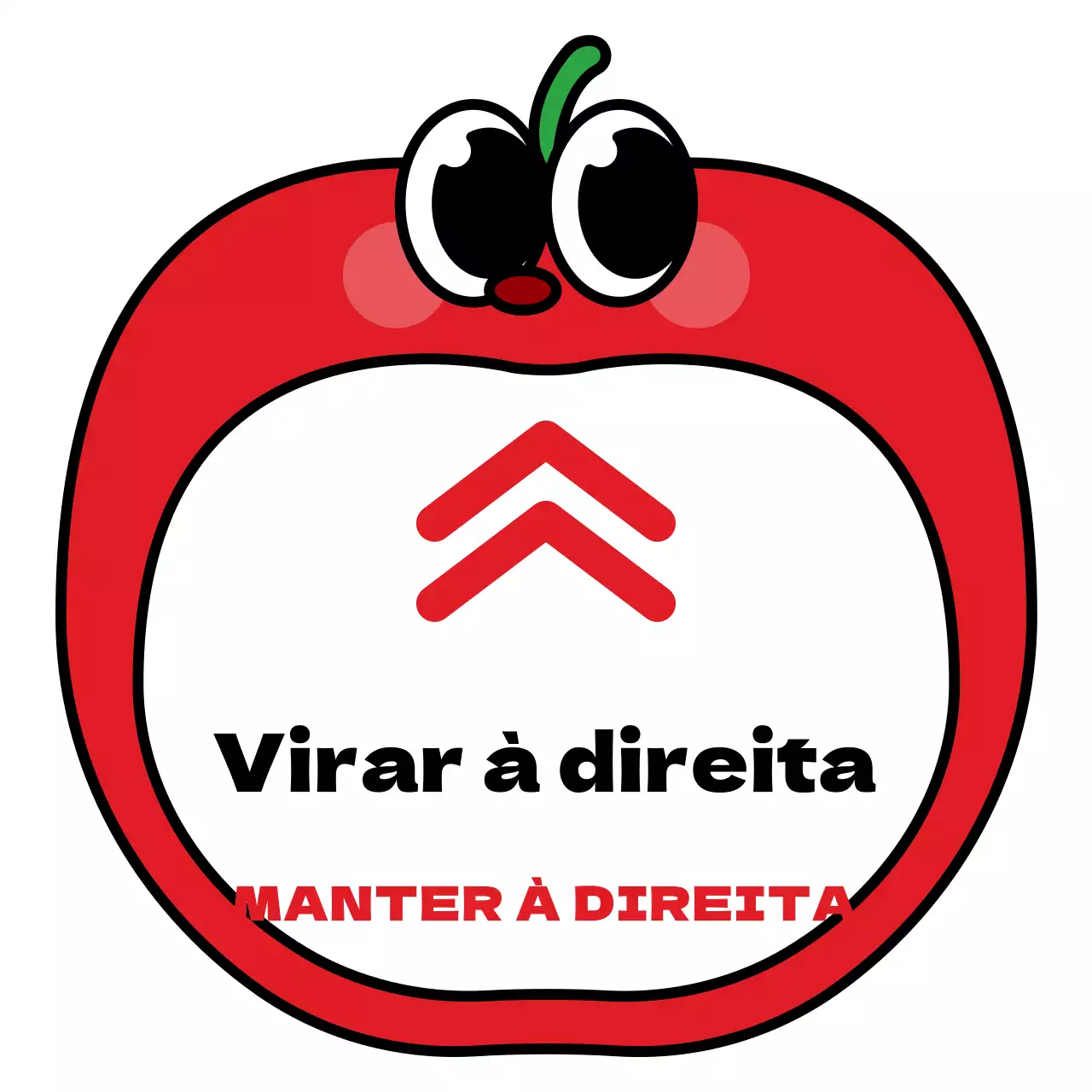 Instruções para o direito de passagem de uma bonita personagem de maçã vermelha e preta