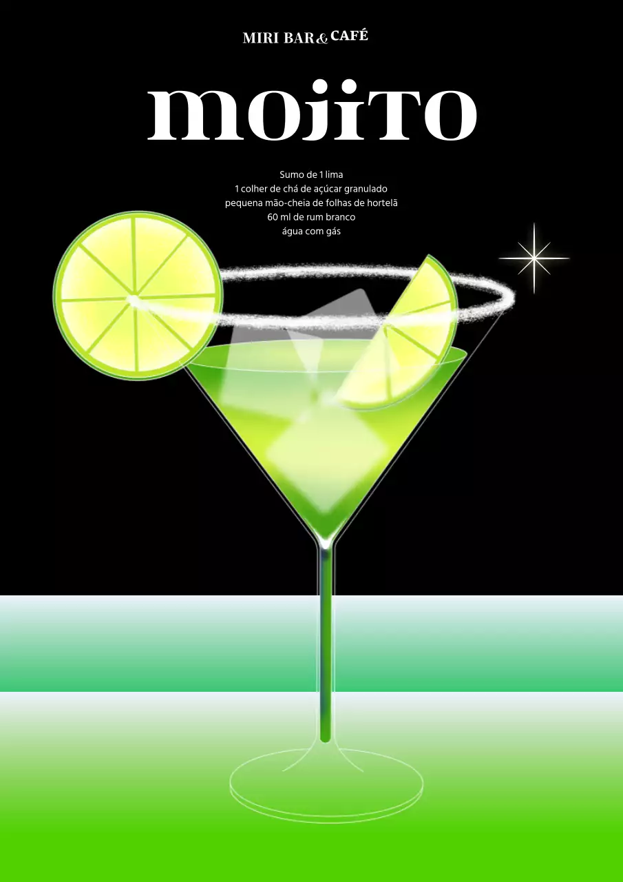 Cartaz de cocktail em preto e lima
