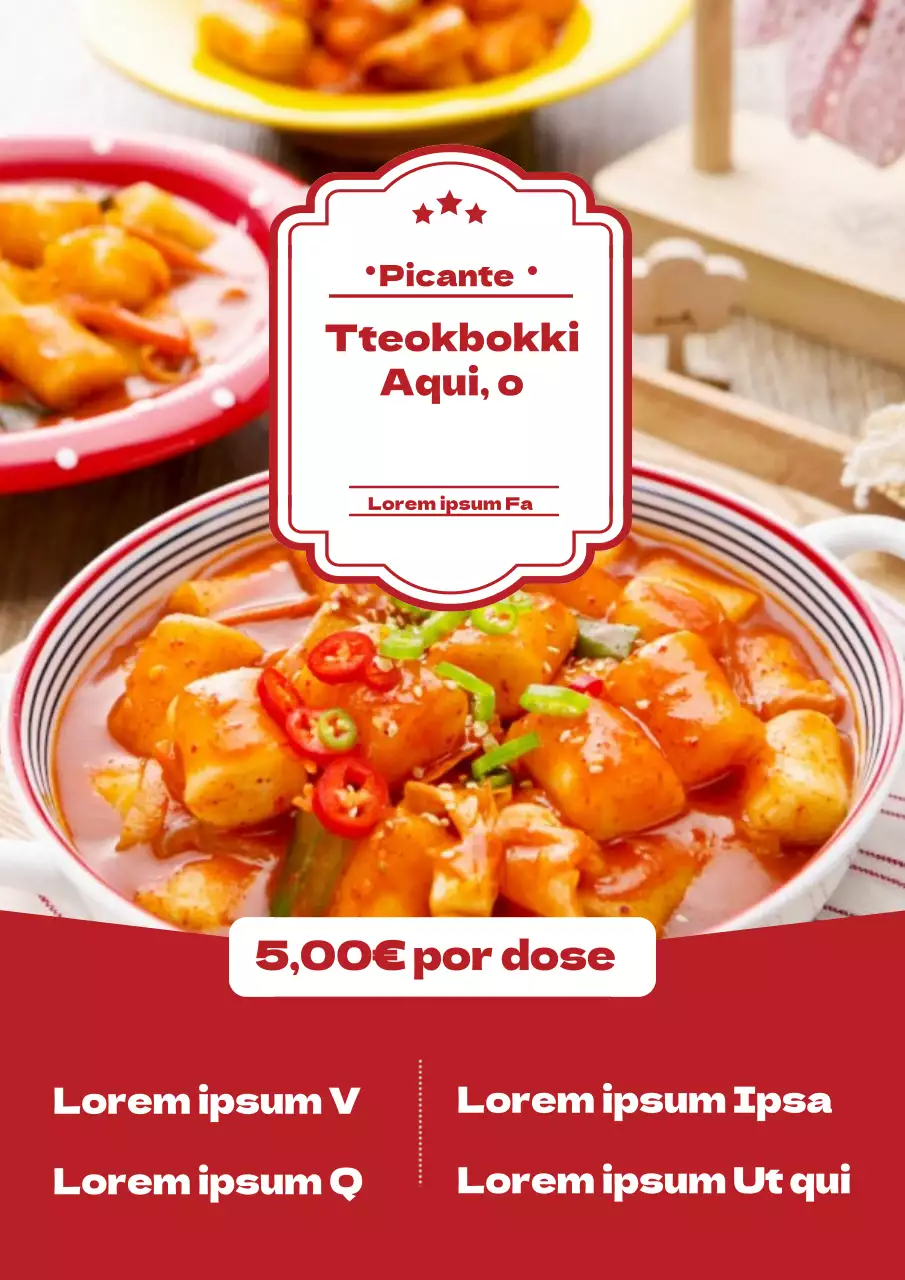 Menu do restaurante coreano Red Tteokbokki