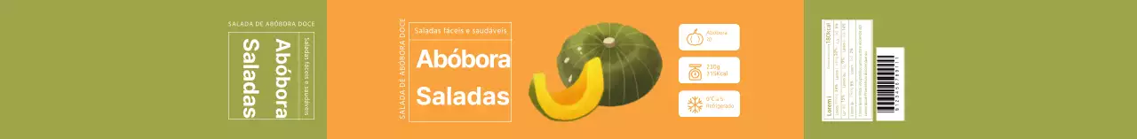 Etiqueta amarela ilustrada para salada de abóbora