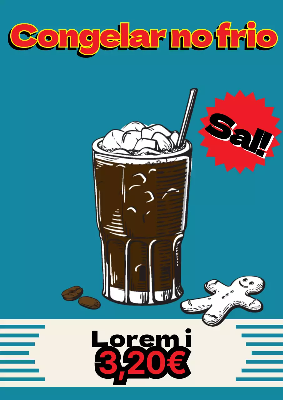 Promover um menu de café de conceito retro com ilustrações de café azuis e vermelhas
