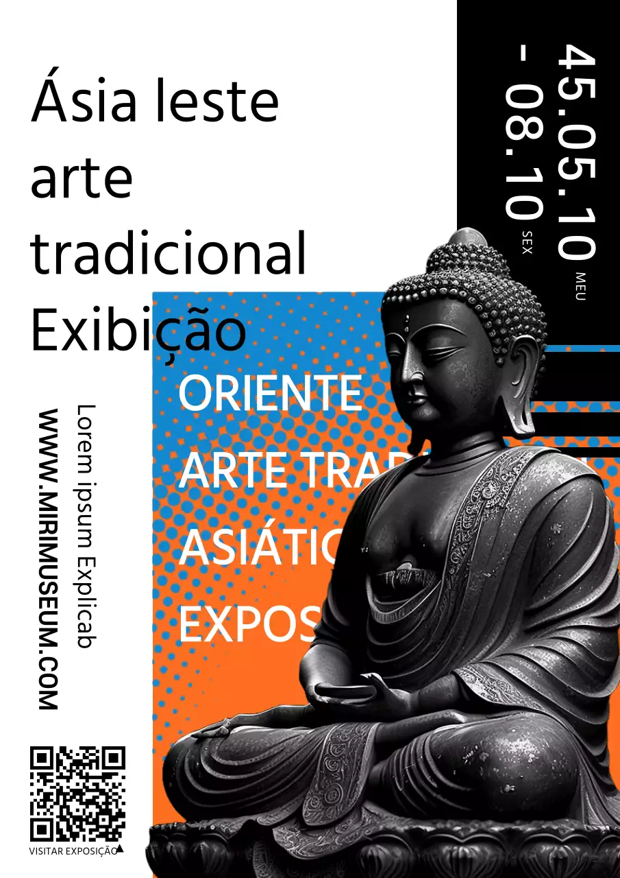 Exposição museológica de arte tradicional moderna da Ásia Oriental em ponto negro branco