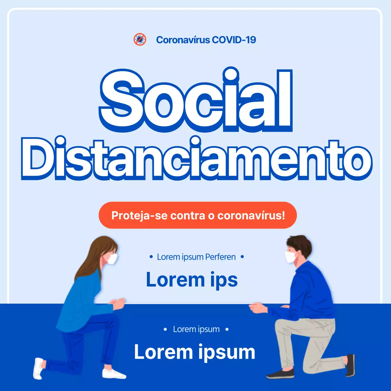 Um guia azul e branco de distanciamento social para prevenir a COVID-19