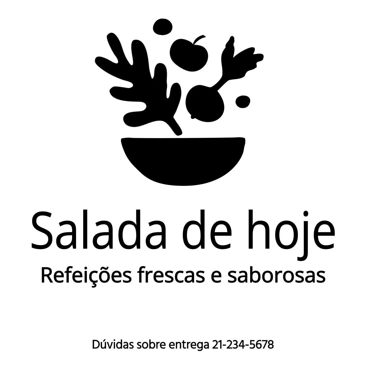 Desenho de uma loja de saladas com ilustrações simples a preto de legumes e frutas