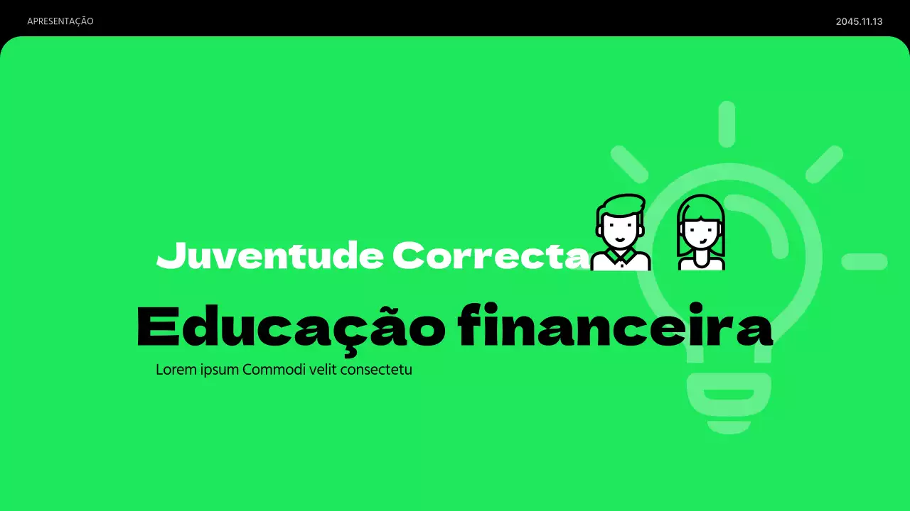 Apresentação minimalista de educação económica para jovens em verde-lima e preto