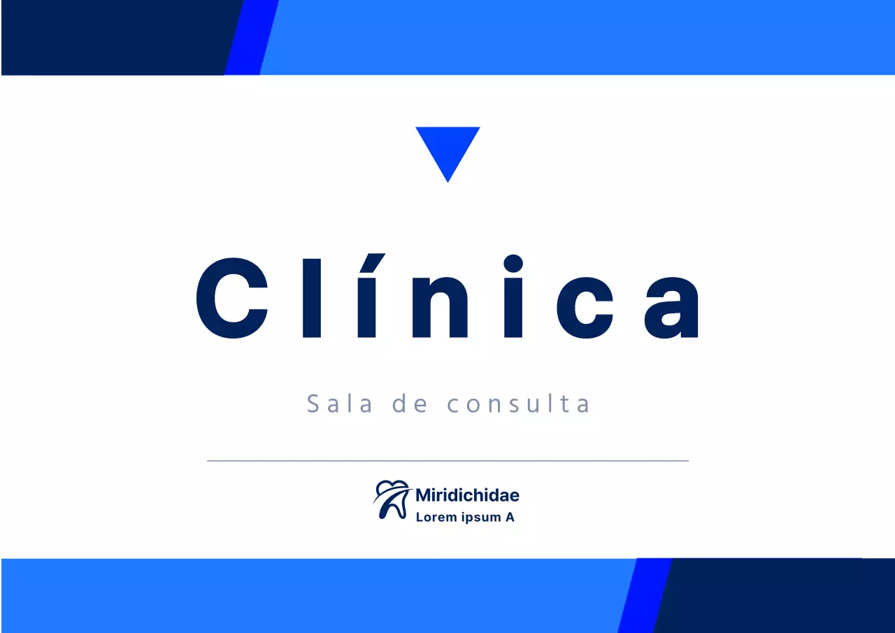 Sinalética clínica de estilo simples e limpo em preto e azul-marinho