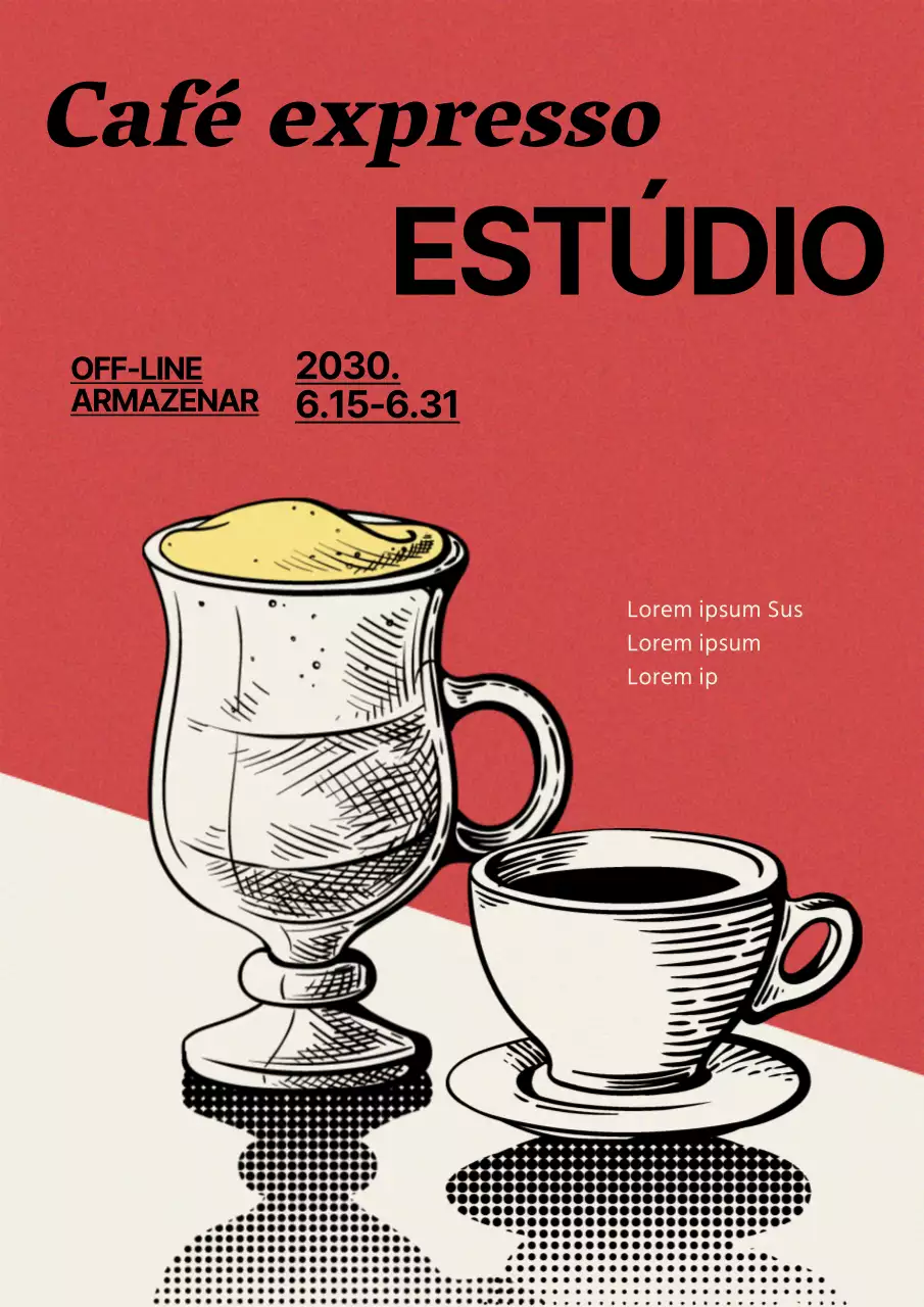 Promoção de um novo menu num café com um toque vermelho e antigo