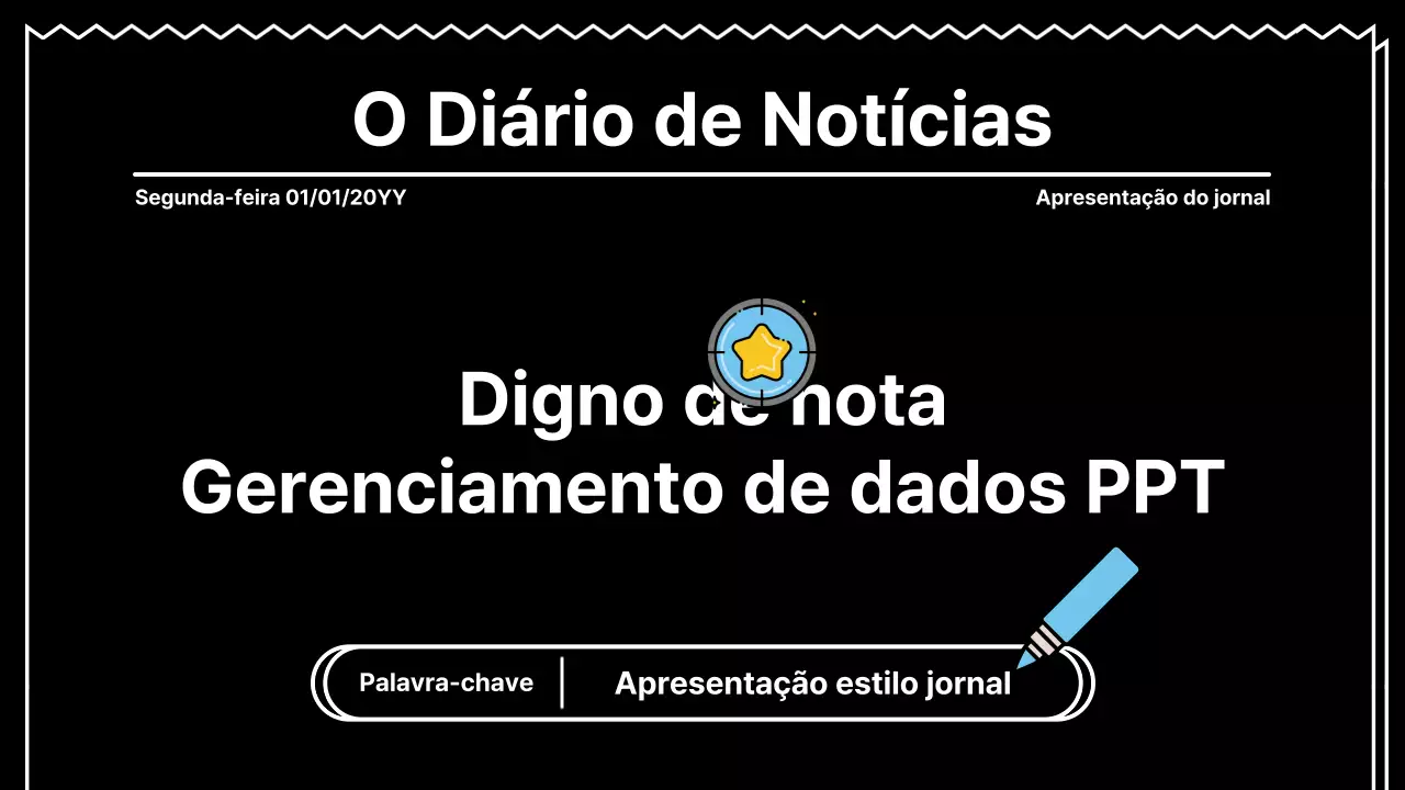 Apresentação apelativa com linhas arrojadas num conceito de jornal sobre um fundo preto
