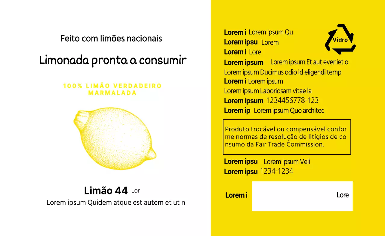 Rótulo com pormenor de ilustração amarela de sumo de limão para alimentos