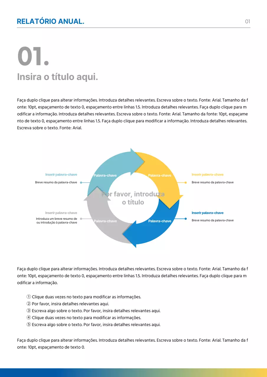 Formatar um relatório ou documento infográfico com tons de azul claro e amarelo