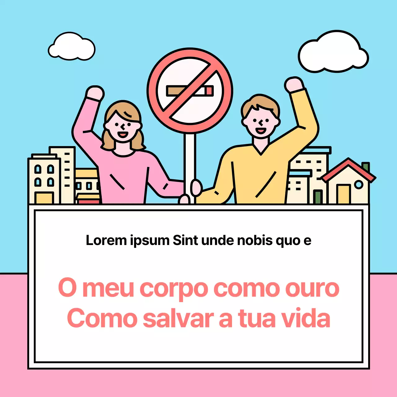 Ilustração engraçada dos efeitos de deixar de fumar em azul claro e cor-de-rosa